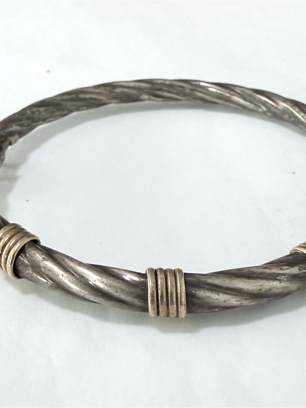 Vintage MB Italy 925 Sterling Silver 14K Gold Twist Cable Bangle Bracelet